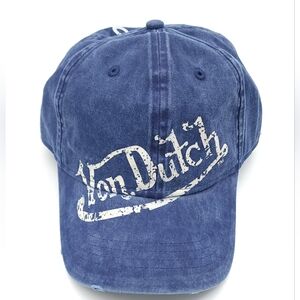 Von Dutch Strapback Dad Hat Washed Denim Blue Distressed Cap